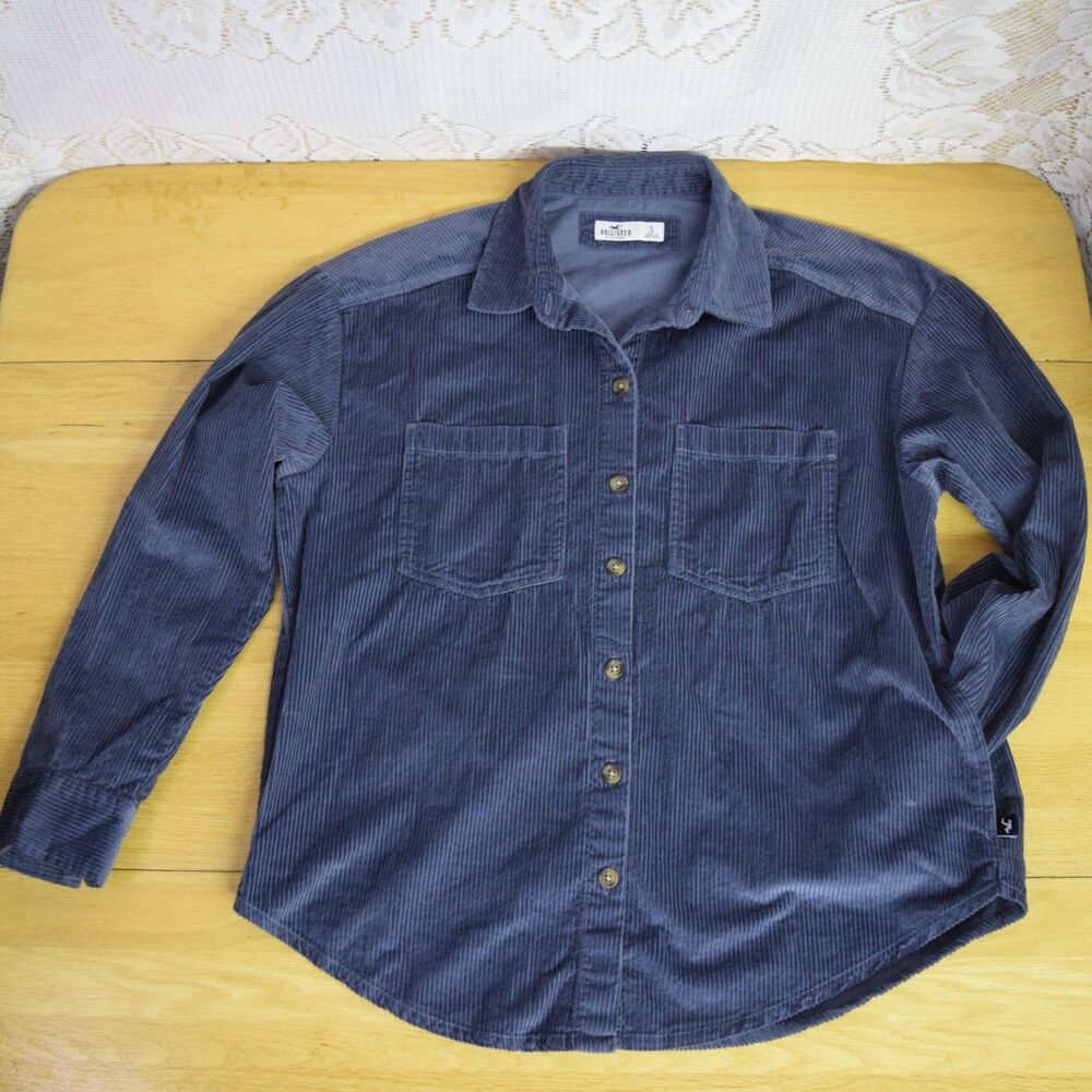 Hollister Cotton Womens Sz Small Baggy Corduroy Button Up Shirt Jacket Pockets